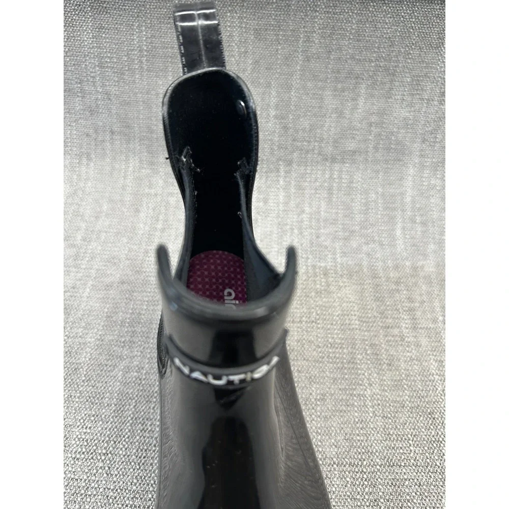 Nautica‎ Cliff Port Womens US 9 Rain Boot Black Rubber Ankle Pull On Cuban Heel